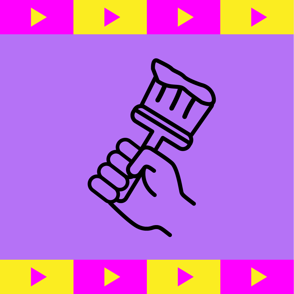 A drawing of a hand holds up a paintbrush icon