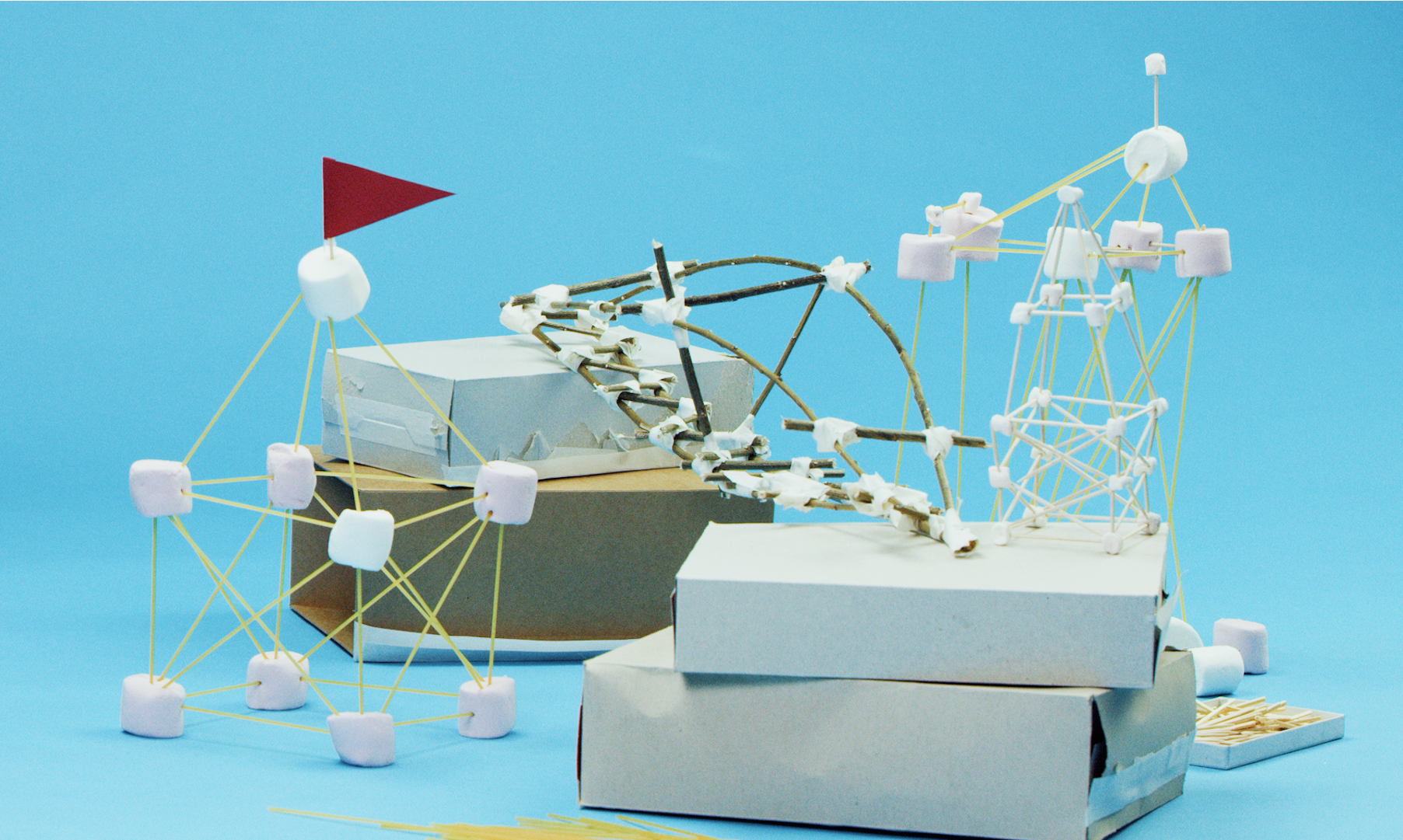 Spaghetti sculpture on a blue background